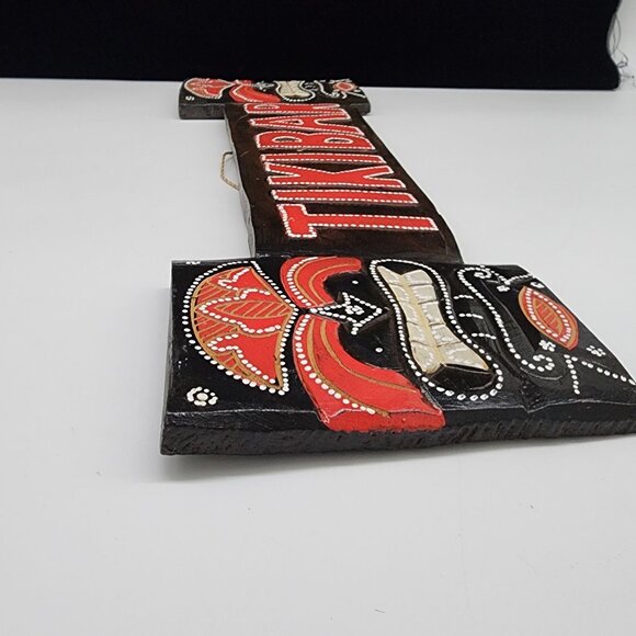 Handcrafted Wooden Tiki Bar Sign Tribal Mask Design Kitsch Luau 20" Wide Man Cav - Picture 8 of 8